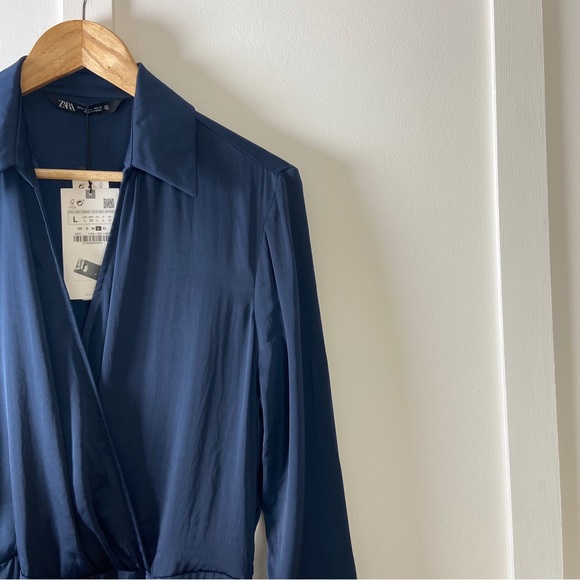 Zara long blue satin dress - Size L - Picture 5 of 11